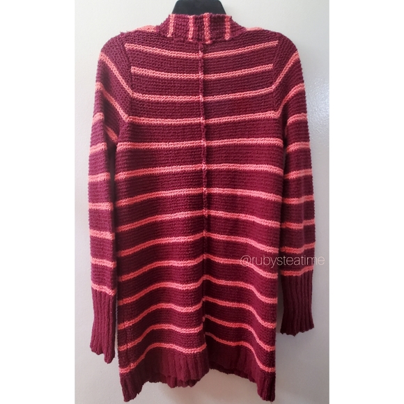 FREE PEOPLE BEACH - Long Cardigan, Stripe, Open Knit, Large Buttons - Picture 6 of 12